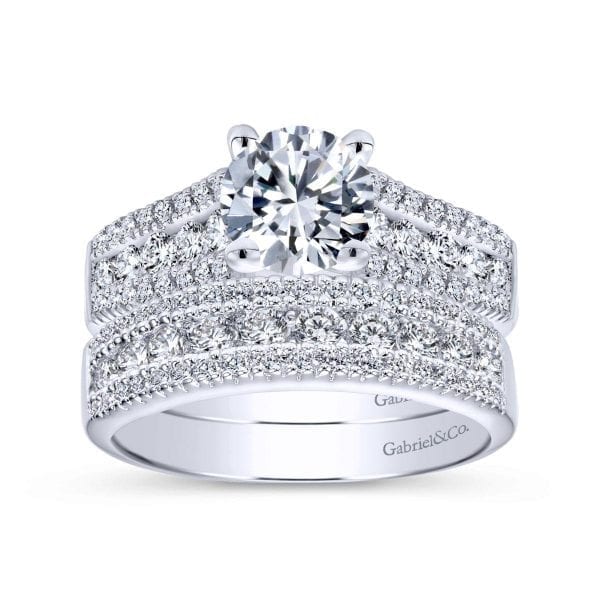 14K White Gold Round Wide Band Diamond Engagement Ring - Image 4