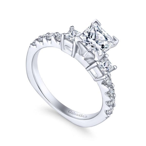 14K White Gold Princess Cut Three Stone Diamond Engagement Ring - Image 3