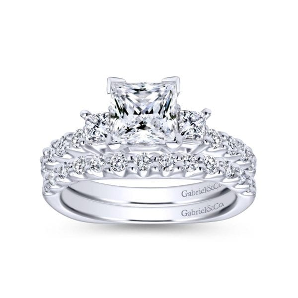 14K White Gold Princess Cut Three Stone Diamond Engagement Ring - Image 4