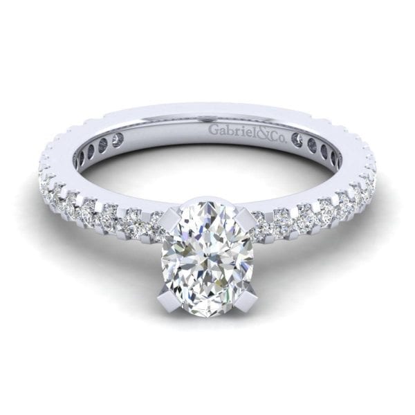 14K White Gold Oval Diamond Engagement Ring