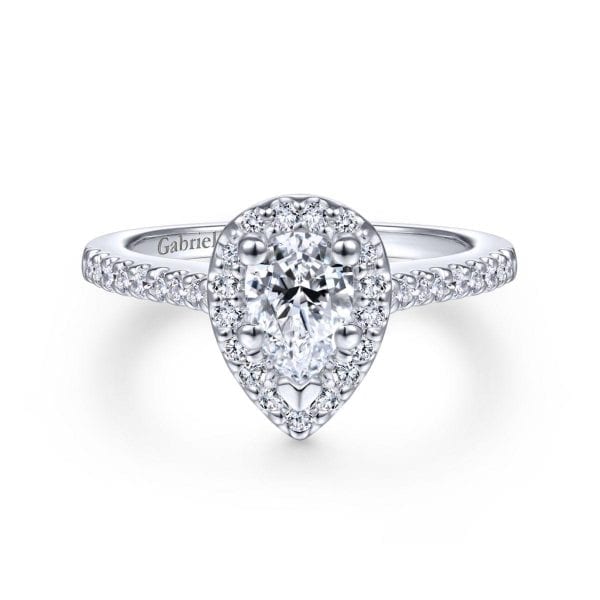 14K White Gold Pear Shape Halo Diamond Engagement Ring / Center Diamond Sold Seperate