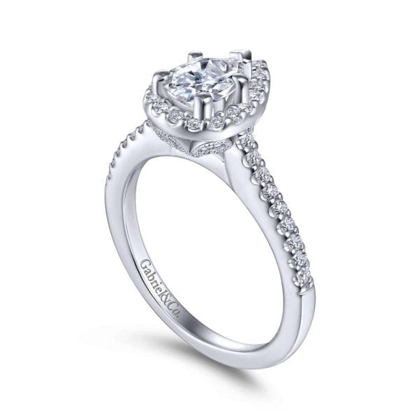 14K White Gold Pear Shape Halo Diamond Engagement Ring / Center Diamond Sold Seperate - Image 3