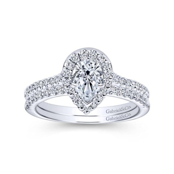 14K White Gold Pear Shape Halo Diamond Engagement Ring / Center Diamond Sold Seperate - Image 4