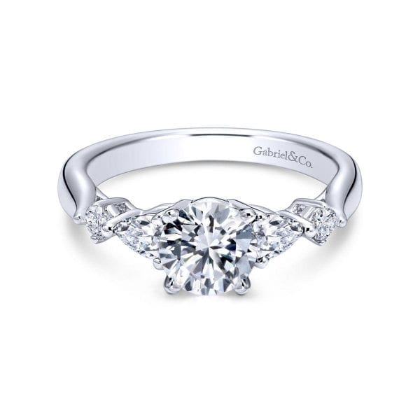 14K White Gold Round Three Stone Diamond Engagement Ring