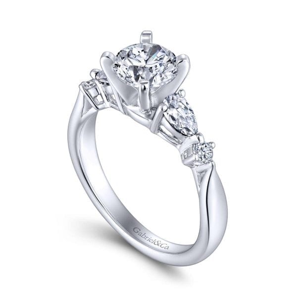 14K White Gold Round Three Stone Diamond Engagement Ring - Image 3