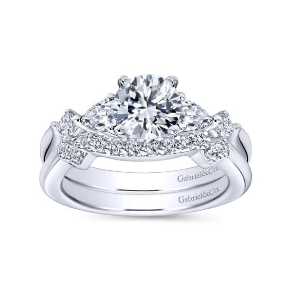 14K White Gold Round Three Stone Diamond Engagement Ring - Image 4