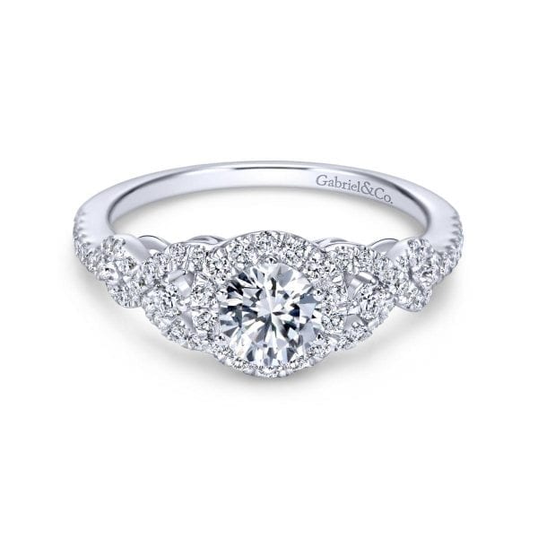 14K White Gold Round Halo Diamond Engagement Ring / Center Diamond Sold Seperate