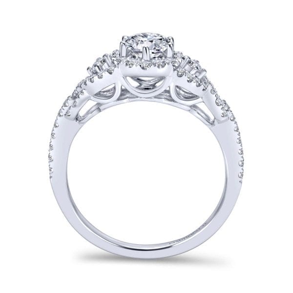 14K White Gold Round Halo Diamond Engagement Ring / Center Diamond Sold Seperate - Image 2