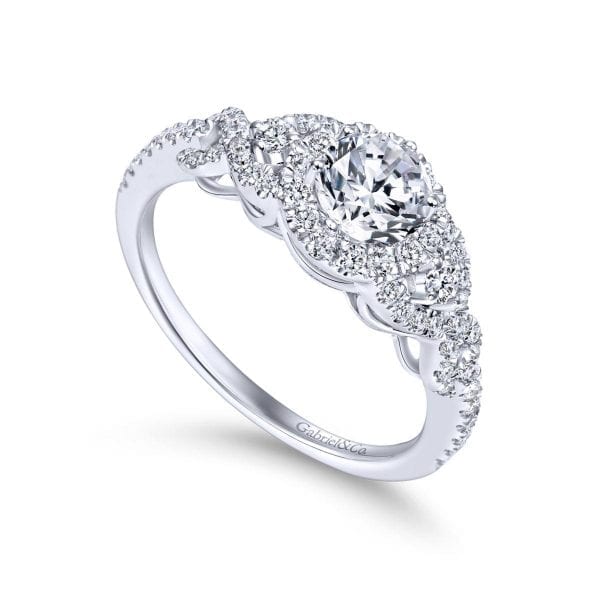 14K White Gold Round Halo Diamond Engagement Ring / Center Diamond Sold Seperate - Image 3