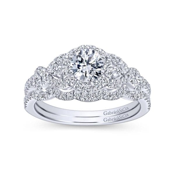 14K White Gold Round Halo Diamond Engagement Ring / Center Diamond Sold Seperate - Image 4