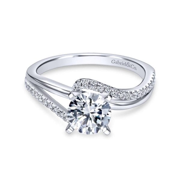 14K White Gold Round Bypass Diamond Engagement Ring