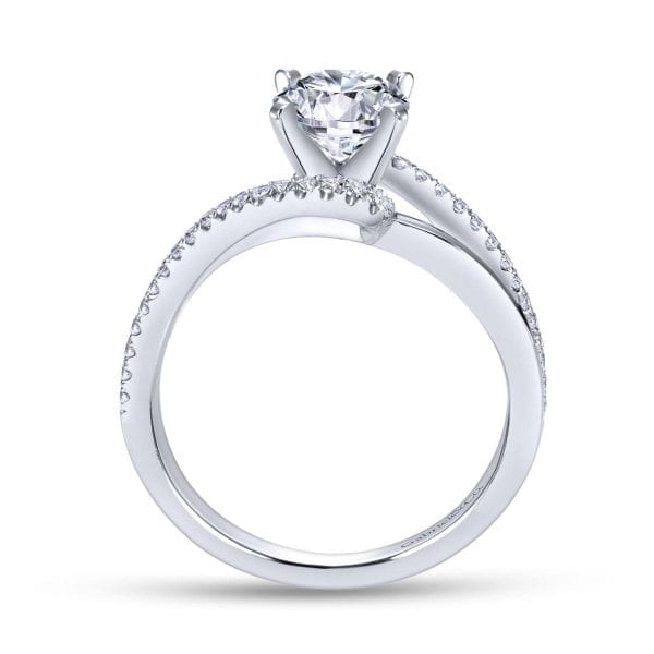 14K White Gold Round Bypass Diamond Engagement Ring - Image 2