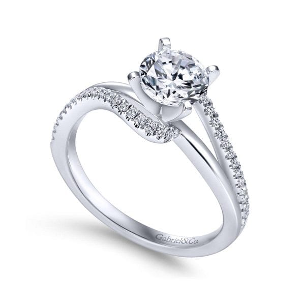 14K White Gold Round Bypass Diamond Engagement Ring - Image 3