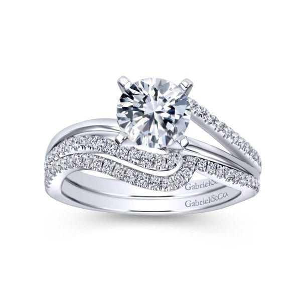 14K White Gold Round Bypass Diamond Engagement Ring - Image 4