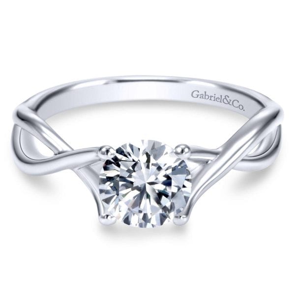 14K White Gold Round Twisted Diamond Engagement Ring