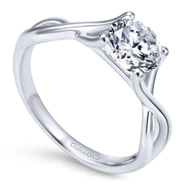 14K White Gold Round Twisted Diamond Engagement Ring - Image 3