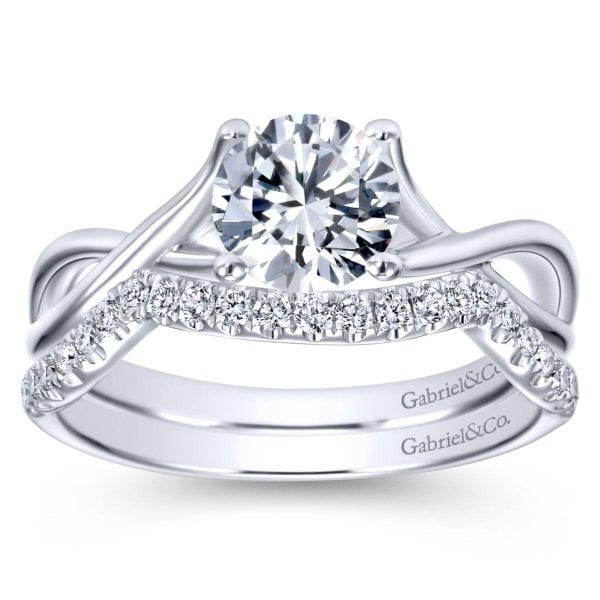 14K White Gold Round Twisted Diamond Engagement Ring - Image 4