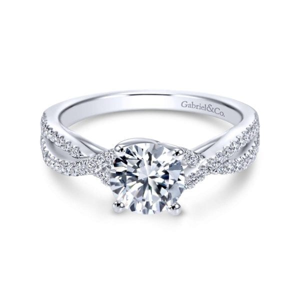 14K White Gold Round Twisted Diamond Engagement Ring