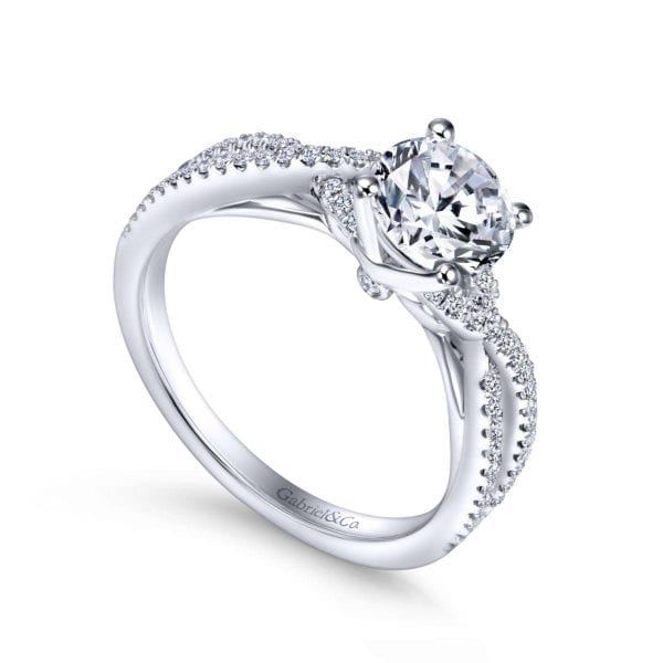 14K White Gold Round Twisted Diamond Engagement Ring - Image 3