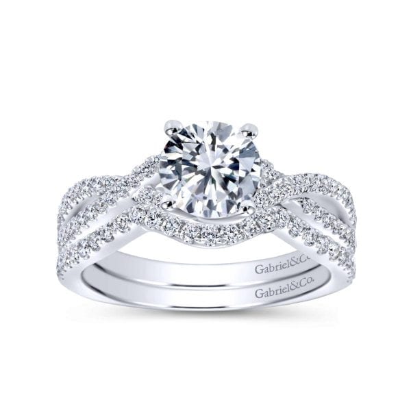 14K White Gold Round Twisted Diamond Engagement Ring - Image 4