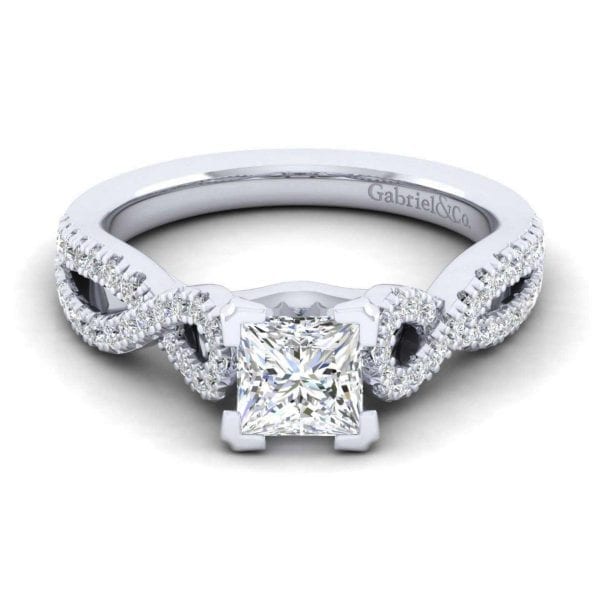 14K White Gold Twisted Princess Cut Diamond Engagement Ring