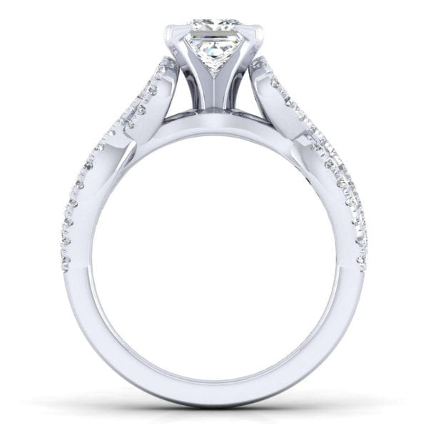 14K White Gold Twisted Princess Cut Diamond Engagement Ring - Image 2