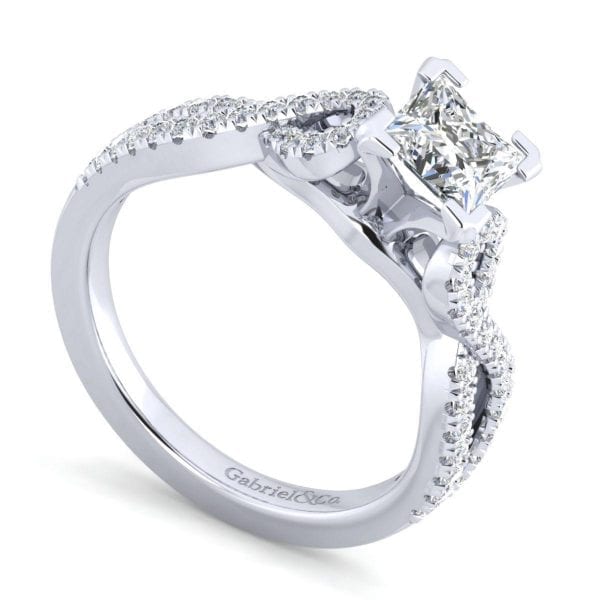 14K White Gold Twisted Princess Cut Diamond Engagement Ring - Image 3