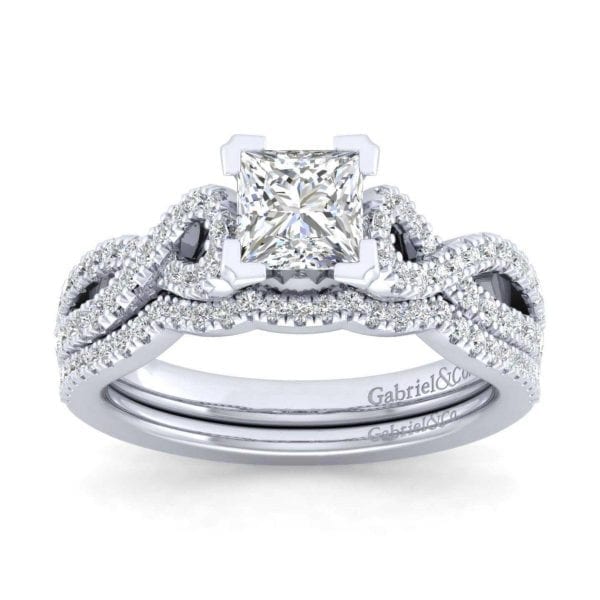 14K White Gold Twisted Princess Cut Diamond Engagement Ring - Image 4