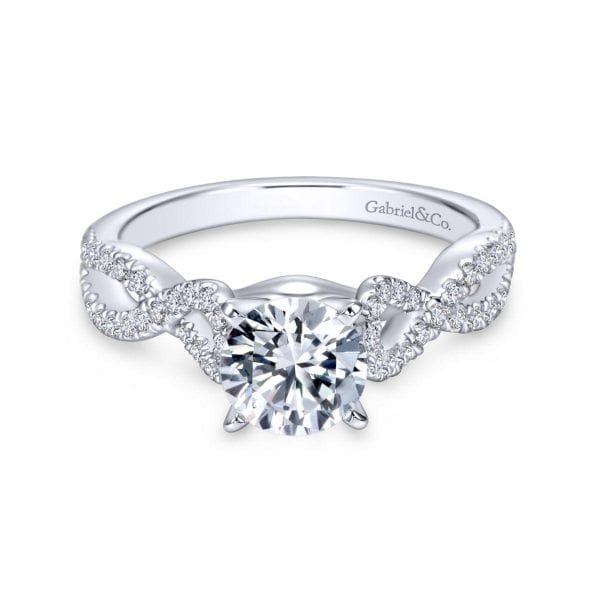 14K White Gold Round Twisted Diamond Engagement Ring