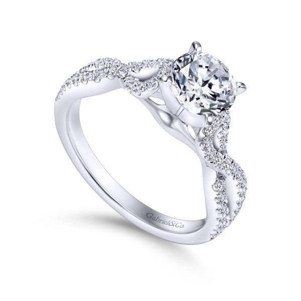 14K White Gold Round Twisted Diamond Engagement Ring - Image 3