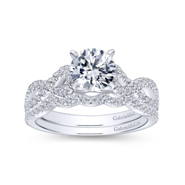 14K White Gold Round Twisted Diamond Engagement Ring - Image 4