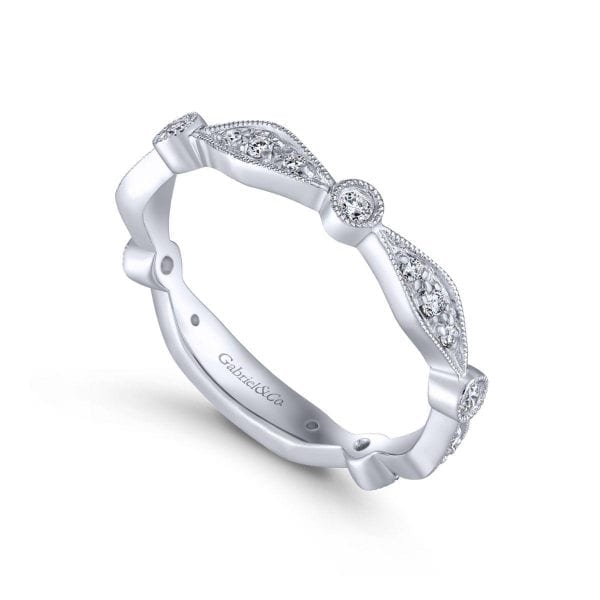 14K White Gold Scalloped Stackable Diamond Ring - Image 3