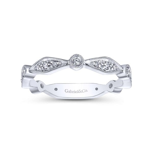 14K White Gold Scalloped Stackable Diamond Ring - Image 4