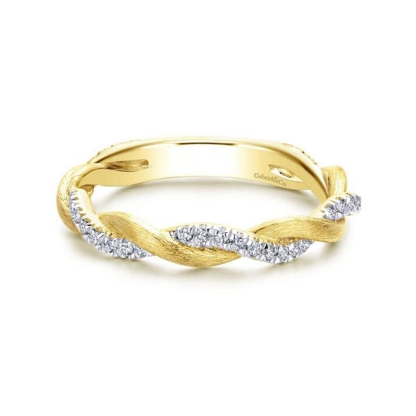 14K Yellow Gold Twisted Diamond Stackable Ring