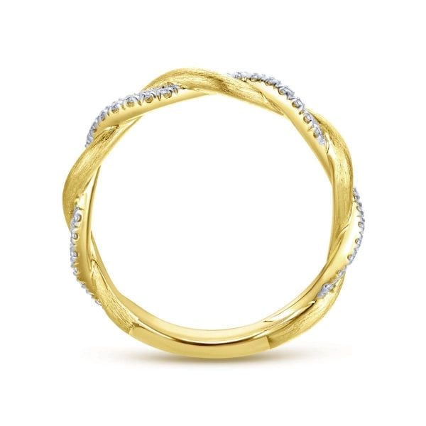 14K Yellow Gold Twisted Diamond Stackable Ring - Image 2