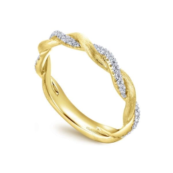 14K Yellow Gold Twisted Diamond Stackable Ring - Image 3