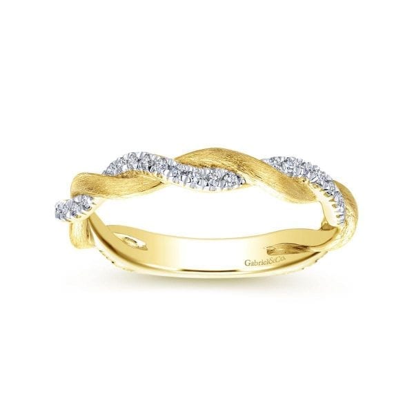 14K Yellow Gold Twisted Diamond Stackable Ring - Image 4