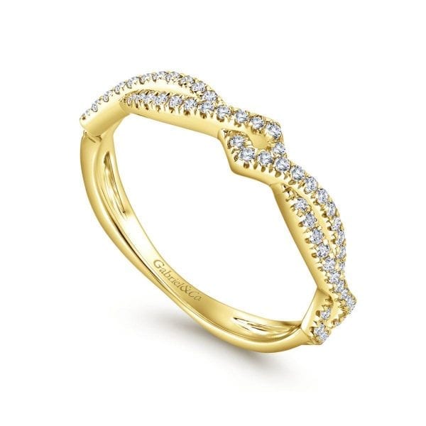 14K Yellow Gold Twisted Diamond Stackable Ring - Image 3