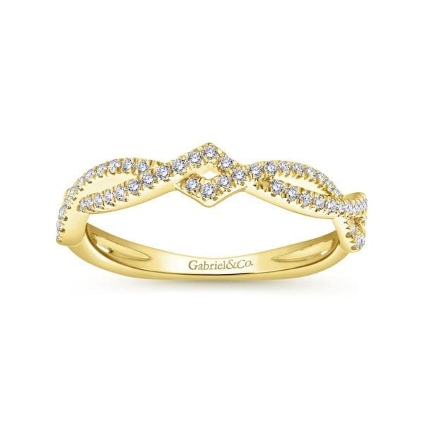 14K Yellow Gold Twisted Diamond Stackable Ring - Image 4