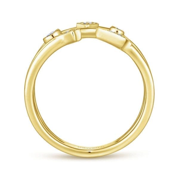 14K Yellow Gold Tri Band Diamond Station Ring - Image 2