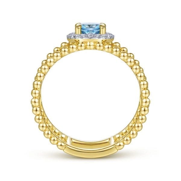 14k Yellow Gold Round Fashion Swiss Blue Topaz Ladies Ring - Image 2