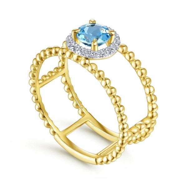 14k Yellow Gold Round Fashion Swiss Blue Topaz Ladies Ring - Image 3