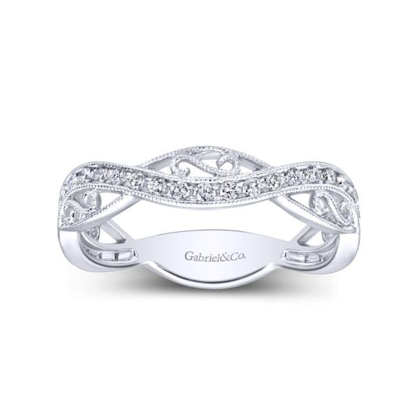 14K White Gold Twisted Filigree Diamond Stackable Ring - Image 4