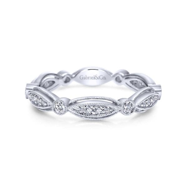 14K White Gold Scalloped Stackable Diamond Ring