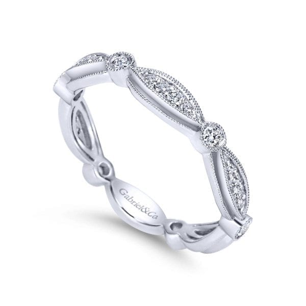 14K White Gold Scalloped Stackable Diamond Ring - Image 3