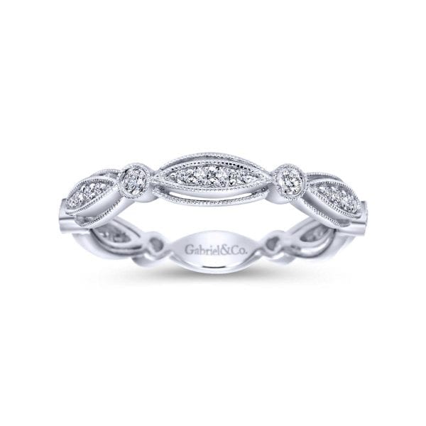 14K White Gold Scalloped Stackable Diamond Ring - Image 4