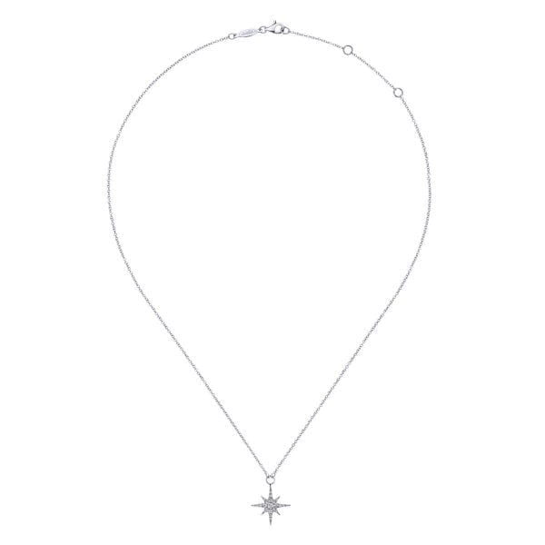 14K White Gold Diamond Starburst Pendant Necklace - Image 2