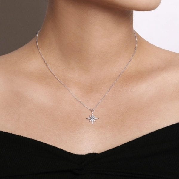 14K White Gold Diamond Starburst Pendant Necklace - Image 3