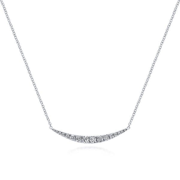 14k White Gold Curved Diamond Bar Necklace