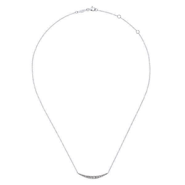 14k White Gold Curved Diamond Bar Necklace - Image 2